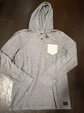 Quiksilver Men's Grey Hooded Henley with Contrast Pocket